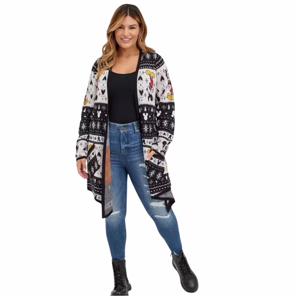 Torrid Disney Mickey Mouse Drape Knit Fair Isle Print Cardigan - 2 / 18-20